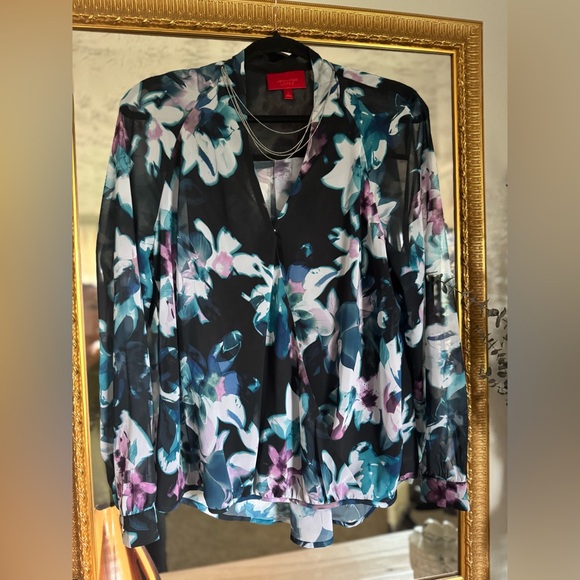Jennifer Lopez Tops - Jennifer Lopez Blue Floral Blouse